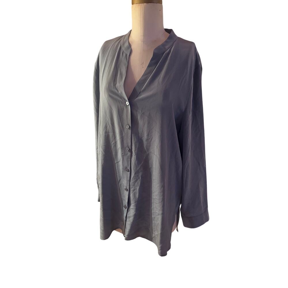 Eileen Fisher 100% silk tunic slate blue sz large